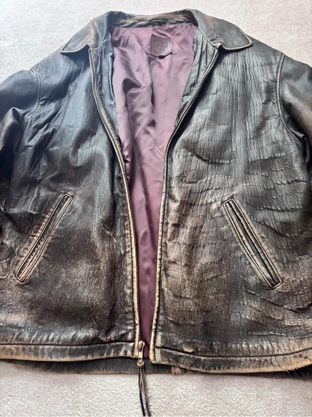 Vintage Black Leather Bomber Jacket